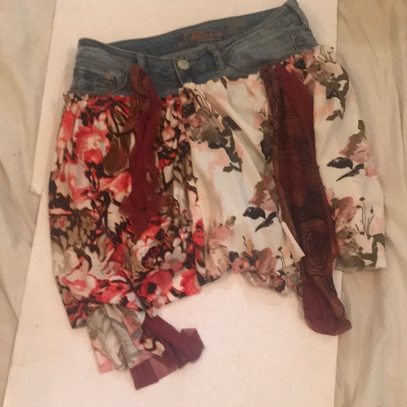 “MAVI” Unique Upcycled Denim Shorts /Skort - Picture 2 of 16